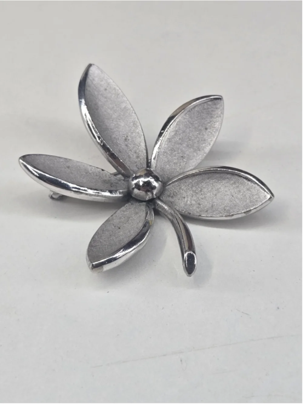 Trifari Alfred Philippe Silver Tone Flower Brooch Botanical Matte Textured